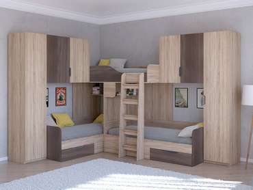 Двухъярусная кровать Трио 3 80х190 цвета Дуб Сонома-Дуб шамони