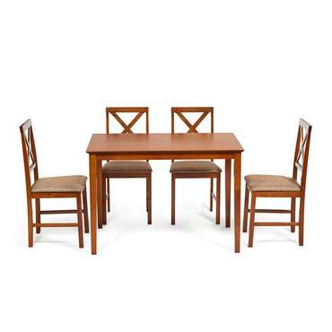 Обеденный комплект из стола и четырех стульев Хадсон коричневого цвета