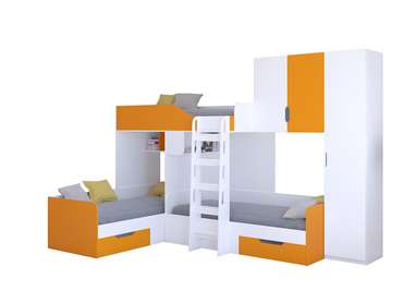 Двухъярусная кровать Трио 2 80х190 бело-оранжевого цвета