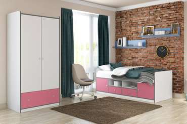Кровать с большим количеством ниш для хранения вещей Дельта Сильвер 90х200 розового цвета