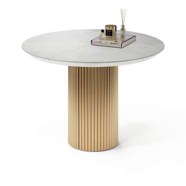 Раздвижной обеденный стол Ботейн M бело-золотого цвета