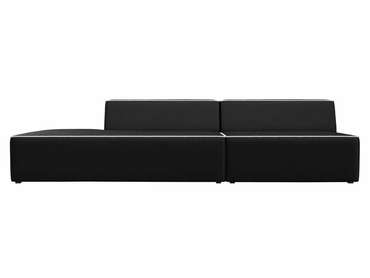 Прямой модульный диван Монс Модерн черного цвета с белым кантом (экокожа) левый