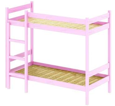 Кровать двухъярусная сосновая со сплошным основанием 90х200 розового цвета