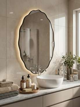Настенное зеркало Fancy Oval 60х80 в раме черного цвета с подсветкой