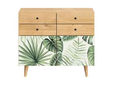 Комод Frida с принтом Monstera на деревянных ножках