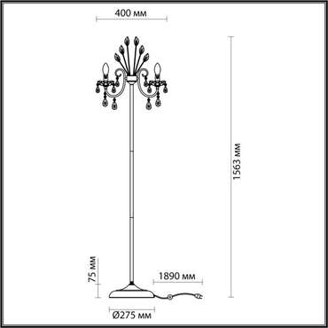 Торшер с цоколем e14 хрустальный Odeon Light Versia 4977/3F подсвечник с подвесками