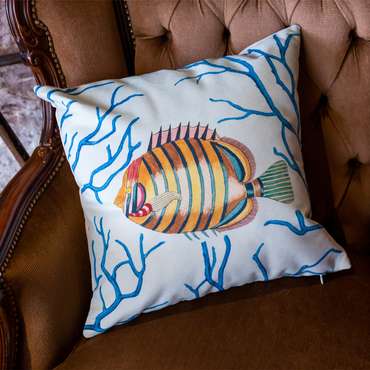Декоративная подушка Фантастика подводного мира версия 6 сине-голубого цвета