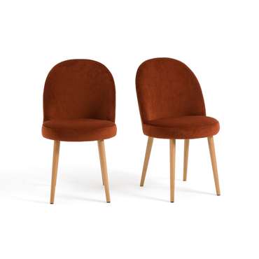 Комплект из двух велюровых стульев Ins коричневого цвета