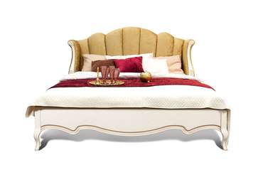 Кровать Трио 160х200 бело-бежевого цвета с золотой патиной