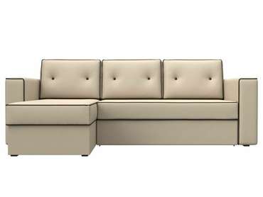 Угловой диван-кровать Принстон бежевого цвета (экокожа) левый угол