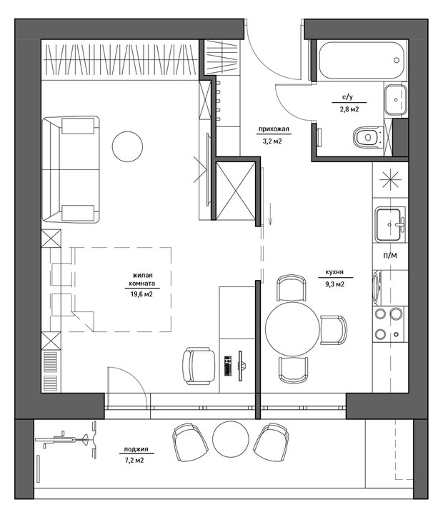 Фотография: Планировки в стиле , Квартира, Перепланировка, Блочный дом, II-68, 1 комната, до 40 метров, Екатерина Саламандра, Бюро «Общая Площадь», Руслан Просвирин, PROSVIRIN DESIGN STUDIO – фото на INMYROOM