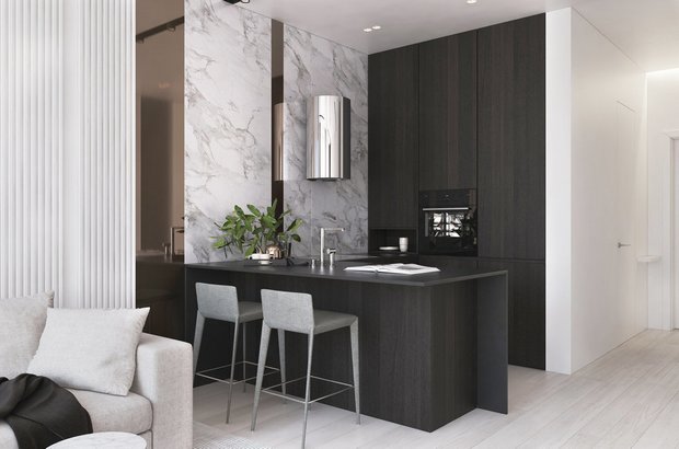 Фотография: Кухня и столовая в стиле Минимализм, Gorenje, Советы, Черный, Марина Саркисян, за и против, Илья Гульянц, Руслан Просвирин, как оформить темную кухню, темная кухня – фото на INMYROOM