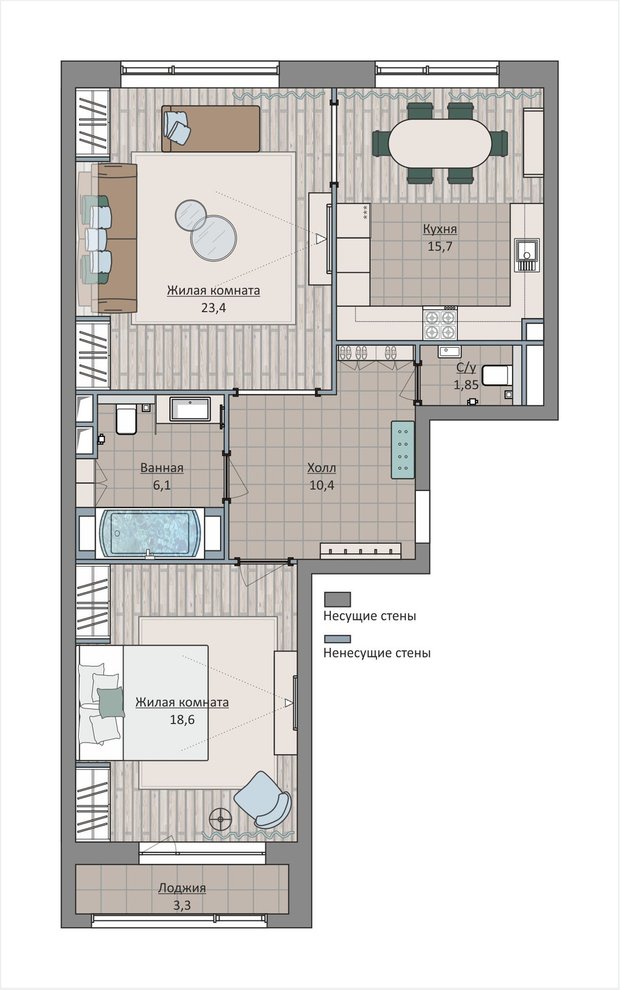 Фотография:  в стиле , Квартира, Перепланировка, Москва, Студия 3.14, Ирина Леготкина, Монолитный дом, 2 комнаты, 60-90 метров, ЖК «Символ» – фото на INMYROOM