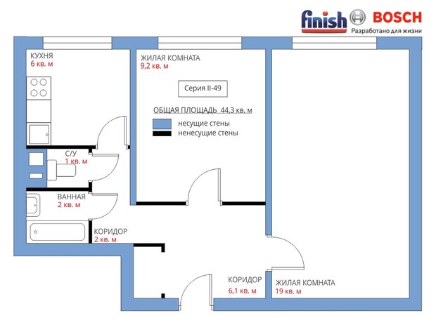 Фотография:  в стиле , Кухня и столовая, Перепланировка, II-49, Анастасия Киселева, Максим Джураев, Панельный дом, Finish – фото на INMYROOM