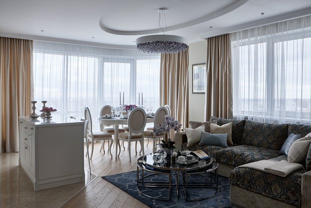 Фотография: Гостиная в стиле Классический, Современный, Квартира, Проект недели, Москва, Виктория Смирнова, 2 комнаты, 60-90 метров, Монолитно-кирпичный, ЖК Wellhouse – фото на INMYROOM