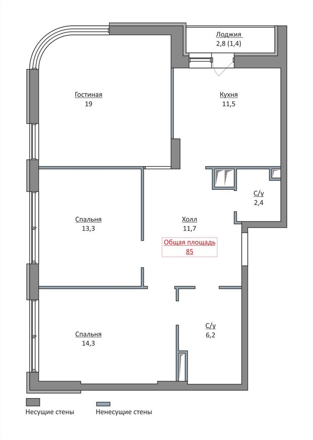 Фотография: Планировки в стиле , Квартира, Перепланировка, Москва, Ирина Леготкина, Монолитный дом, 3 комнаты, 60-90 метров, ЖК «Символ» – фото на INMYROOM