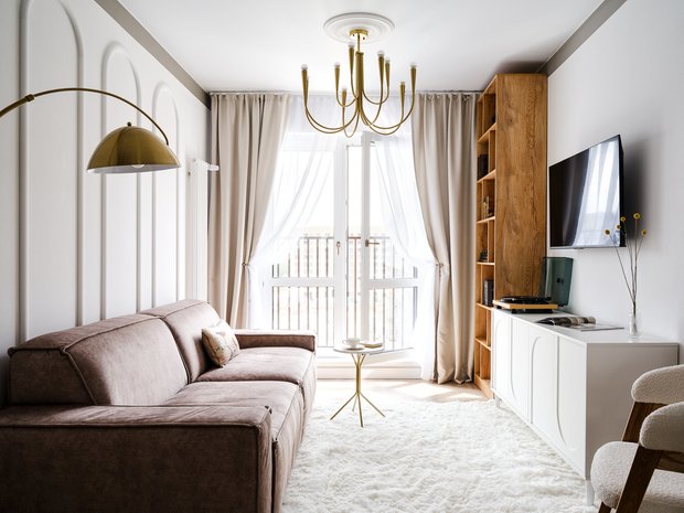 Фотография:  в стиле , Малогабаритная квартира, Квартира, Проект дня, Красногорск, Московская область, 1 комната, до 40 метров, Ольга Мирзабаева, современный с элементами классики и роскоши, Дарья Постникова – фото на INMYROOM