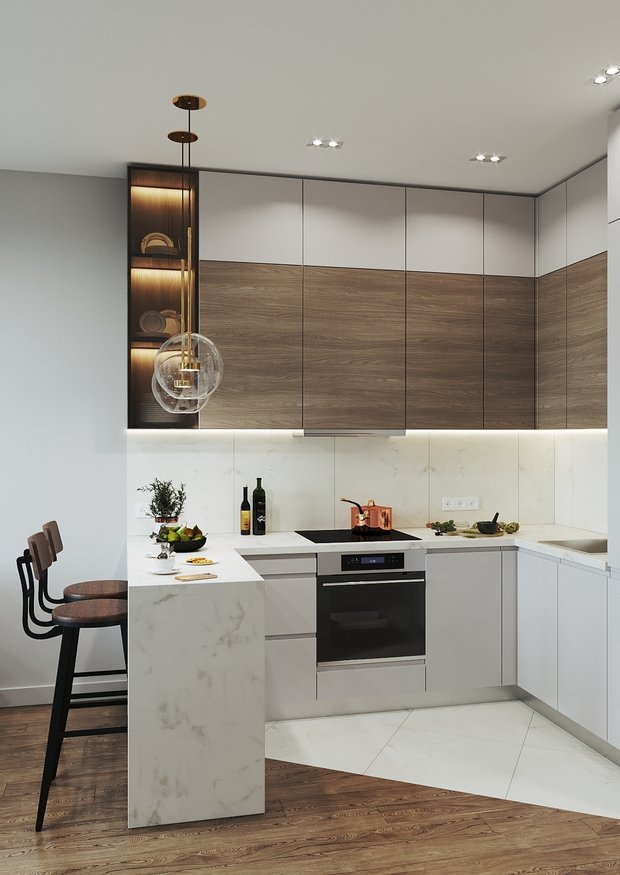 Фотография: Кухня и столовая в стиле Современный, Квартира, Перепланировка, 2 комнаты, 40-60 метров, Наталья Мукасьян – фото на INMYROOM