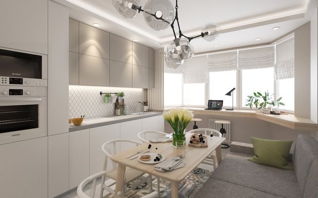 Фотография: Кухня и столовая в стиле Современный, Скандинавский, Квартира, Проект недели, Московская область, Балашиха, Ольга Погорелова, Панельный дом, 2 комнаты, 40-60 метров, П-44ТМ – фото на INMYROOM
