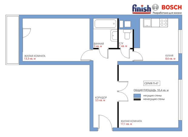 Фотография:  в стиле , Кухня и столовая, Перепланировка, Анастасия Киселева, Максим Джураев, Панельный дом, Finish, п-47 – фото на INMYROOM