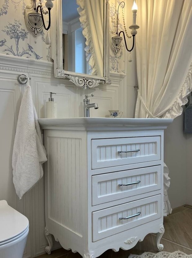 Фотография:  в стиле , Ванная, Дом, Ремонт на практике, Подмосковье, прованс/винтаж, Юлия Сыроегина – фото на INMYROOM