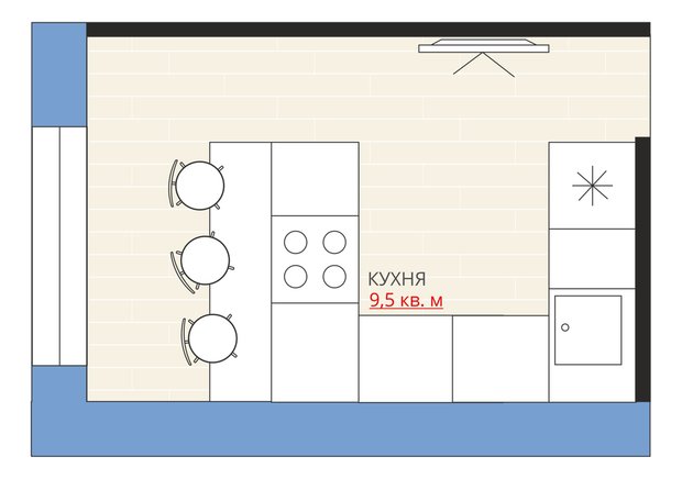 Фотография: Планировки в стиле , Кухня и столовая, Квартира, Перепланировка, Анастасия Киселева, Максим Джураев, Блочный дом, 1 комната, до 40 метров – фото на INMYROOM