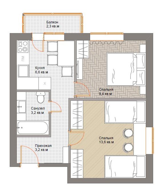 Фотография: Планировки в стиле , Квартира, Перепланировка, «Уютная квартира», Наталья Преображенская, Блочный дом, 2 комнаты, до 40 метров – фото на INMYROOM