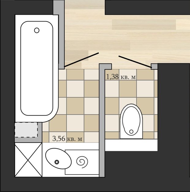 Фотография: Планировки в стиле , Ванная, Перепланировка, Анастасия Киселева, Максим Джураев, П-111М – фото на INMYROOM