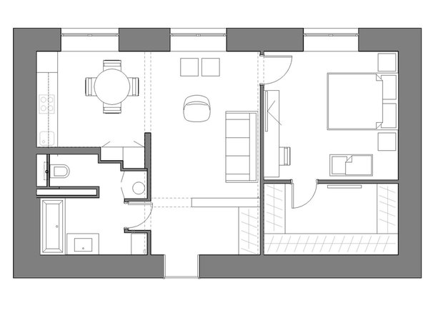 Фотография: Планировки в стиле , Современный, Квартира, Проект недели, Москва, Серый, Кирилл Романюк, Алексей Дякин, FonBureau, Кирпичный дом, 2 комнаты, 40-60 метров – фото на INMYROOM
