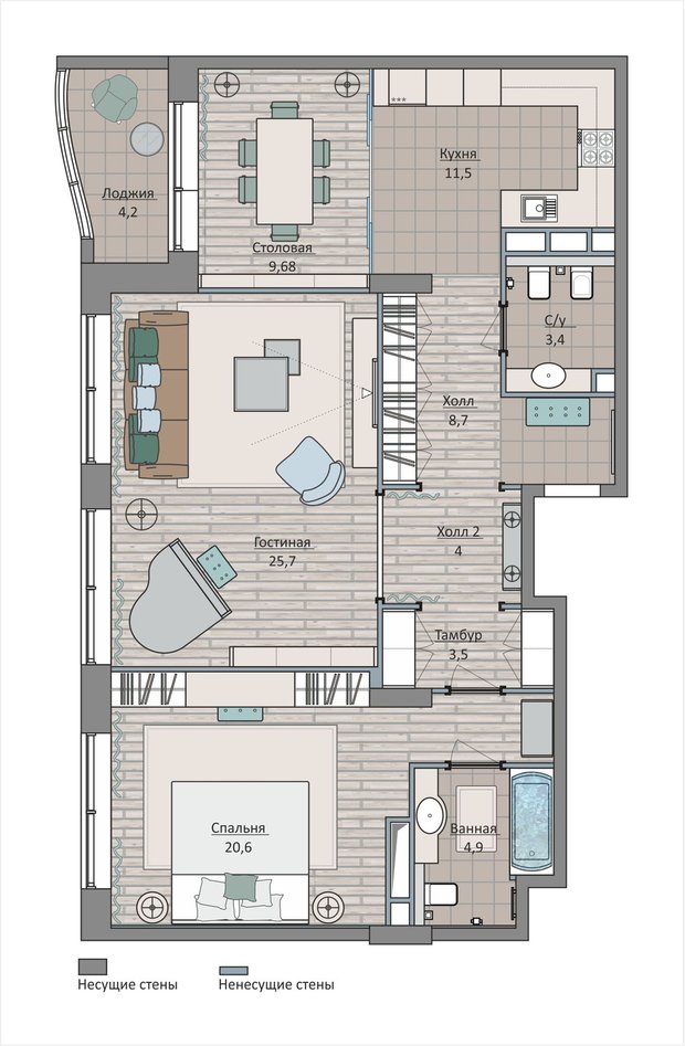 Фотография: Планировки в стиле , Квартира, Перепланировка, Москва, Студия 3.14, Ирина Леготкина, 3 комнаты, Более 90 метров, Монолитно-кирпичный, ЖК «Символ» – фото на INMYROOM