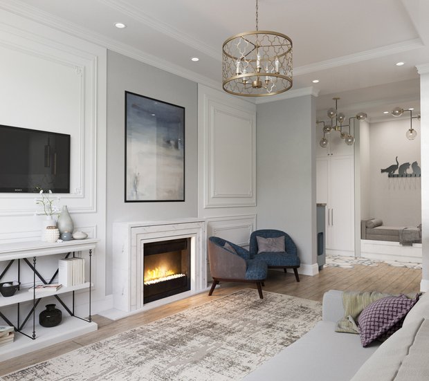 Фотография: Гостиная в стиле Современный, Квартира, Проект недели, Московская область, Ольга Розина, 2 комнаты, 60-90 метров, Монолитно-кирпичный – фото на INMYROOM