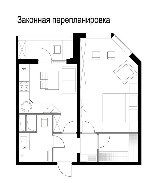 Фотография: Планировки в стиле , Малогабаритная квартира, Советы, Перепланировка, Никита Морозов, KM Studio, КОПЭ-М-Парус, однокомнатная квартира в КОПЭ-М-Парус, ошибки в планировке малогабаритки – фото на INMYROOM