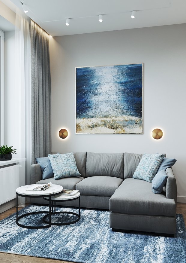 Фотография: Гостиная в стиле Современный, Квартира, Перепланировка, 2 комнаты, 40-60 метров, Наталья Мукасьян – фото на INMYROOM