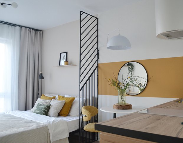 Фотография:  в стиле , Малогабаритная квартира, Студия, Советы, дизайн малогабаритки, до 40 метров, малогабаритки, тренды в дизайне 2025, фото интерьера, Евгения Спивак – фото на INMYROOM