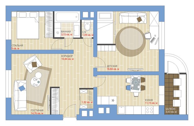 Фотография: Планировки в стиле , Перепланировка, Анастасия Киселева, Максим Джураев, Панельный дом, 3 комнаты, 60-90 метров, С-222 – фото на INMYROOM