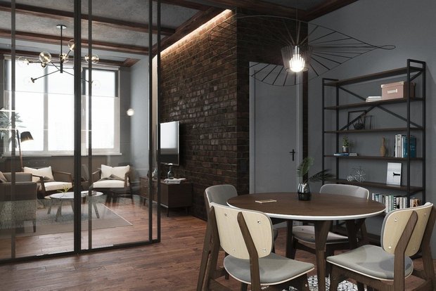 Фотография: Кухня и столовая в стиле Лофт, Перегородки, Гид, Koshka Interiors, перегородка из гипсокартона, Стеклянная перегородка, OM Design, Insomnia, CENS architects, студия «Энигма», Марина Светлова, Форма Дома, реечная перегородка в спальне – фото на INMYROOM