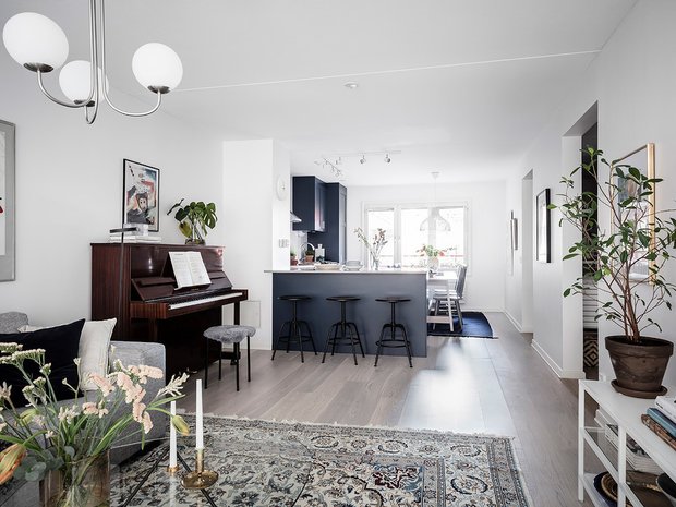 Фотография: Гостиная в стиле Скандинавский, Декор интерьера, Квартира, Планировки, Декор, Белый, Синий, Серый, Эко, 2 комнаты – фото на INMYROOM