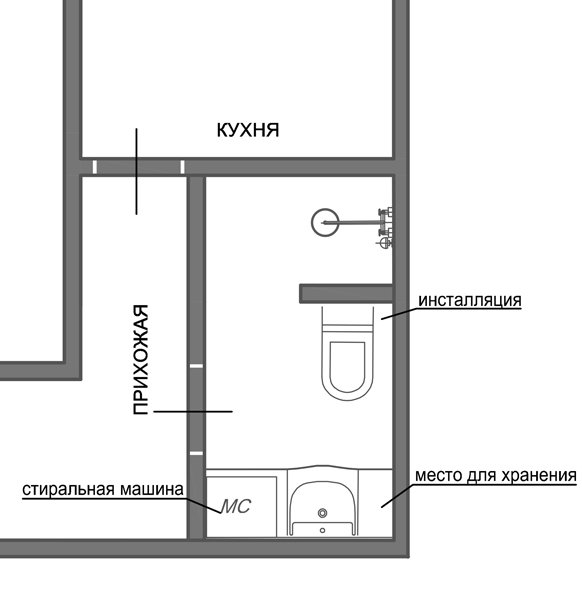 Фотография:  в стиле , Ванная, 8, Перепланировка, планировка санузла, санузел в двухкомнатной квартире дома серии 83, перепланировка маленького санузла, планировка для маленького санузла – фото на INMYROOM