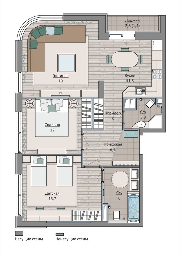 Фотография: Планировки в стиле , Квартира, Перепланировка, Москва, Ирина Леготкина, Монолитный дом, 3 комнаты, 60-90 метров, ЖК «Символ» – фото на INMYROOM