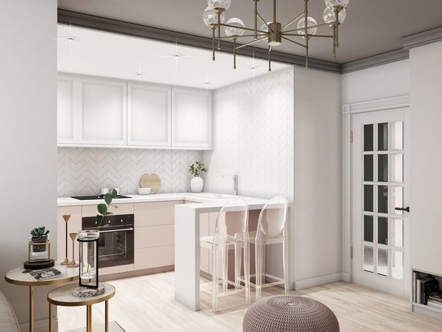 Фотография: Кухня и столовая в стиле Современный, Гид, Зонирование, идеи для малогабаритки, Estima, малогабаритка, Ametis by Estima, зонирование в малогабаритке – фото на INMYROOM