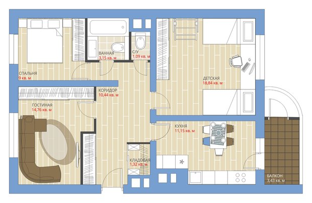 Фотография: Планировки в стиле , Перепланировка, Анастасия Киселева, Максим Джураев, Панельный дом, 3 комнаты, 60-90 метров, С-222 – фото на INMYROOM