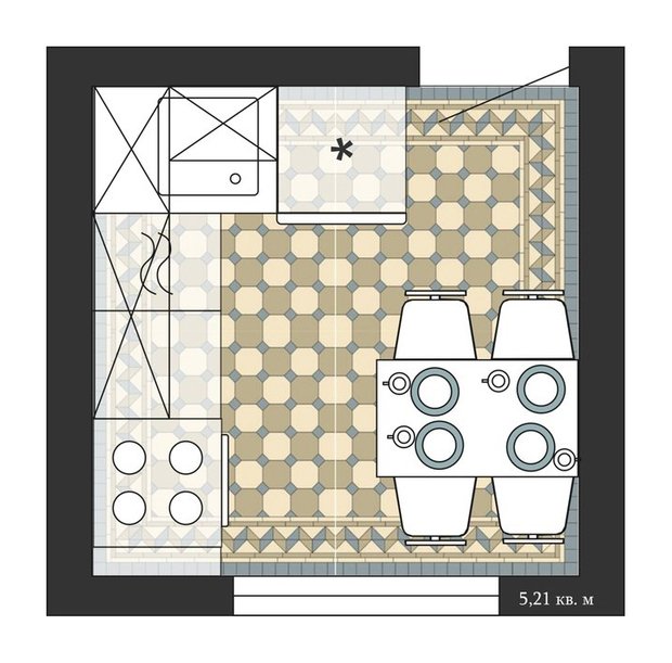 Планировка кухни в доме серии II-18-01/09Б