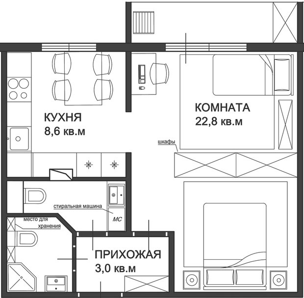 Фотография: Планировки в стиле , Малогабаритная квартира, Советы, Перепланировка, перепланировка однушки в санкт-петербурге, как зонировать однушку, Диана Мальцева, перепланировка однушки, дом серии П46, планировка однокомнатной квартиры в доме серии П46, как обустроить в однушке спальню и детскую, П-46 – фото на INMYROOM