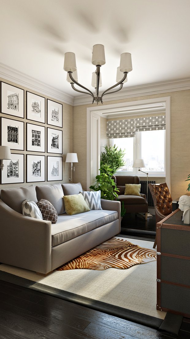 Фотография:  в стиле , Кабинет, Современный, Eichholtz, Restoration Hardware, Проект недели, Москва, Бежевый, Серый, Инна Усубян, как обустроить домашний офис, Jim Thompson, Decolabs, как оформить кабинет для мужчины, как присоединить балкон к комнате, дизайн домашнего офиса, Панельный дом – фото на INMYROOM