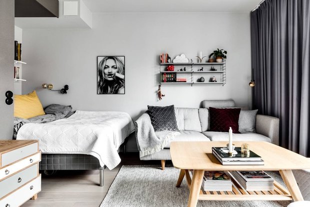 Фотография: Гостиная в стиле Скандинавский, Декор интерьера, Малогабаритная квартира, Квартира, Швеция, Серый, идеи для малогабариток, как оформить малогабаритку, дизайн малогабаритки, 1 комната, до 40 метров, энциклопедия_интерьер – фото на INMYROOM