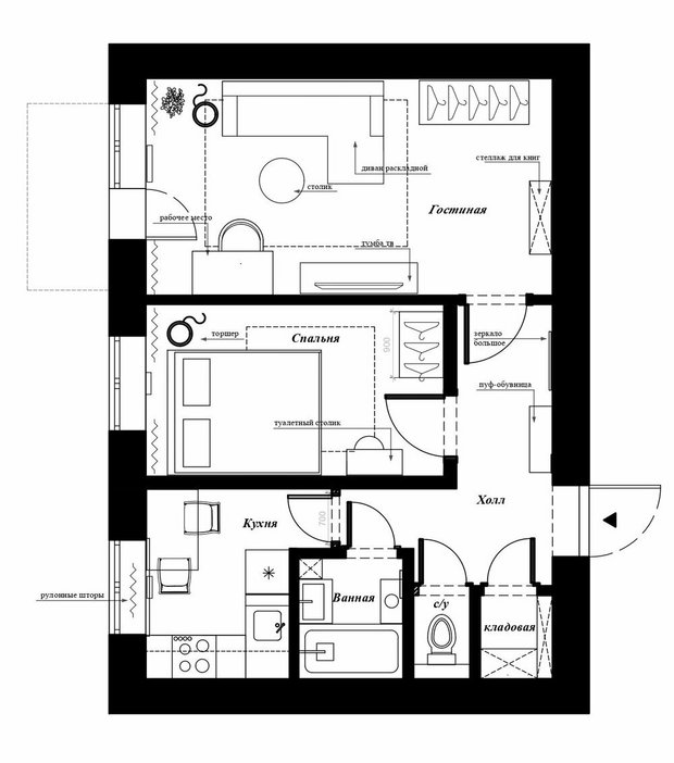 Фотография:  в стиле , Малогабаритная квартира, Советы, идеи для студии – фото на INMYROOM