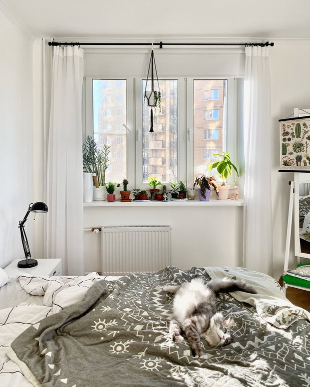 Под карнизом рулонные шторы ИКЕА на случай белых ночей.