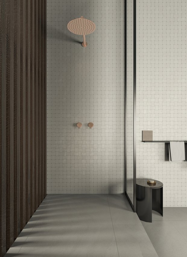 Керамогранит из коллекции Earth Colors от ZODIAC отлично подходит для создания нейтрального базового интерьера ванной комнаты, где акцентами служат сантехника и аксессуары.
