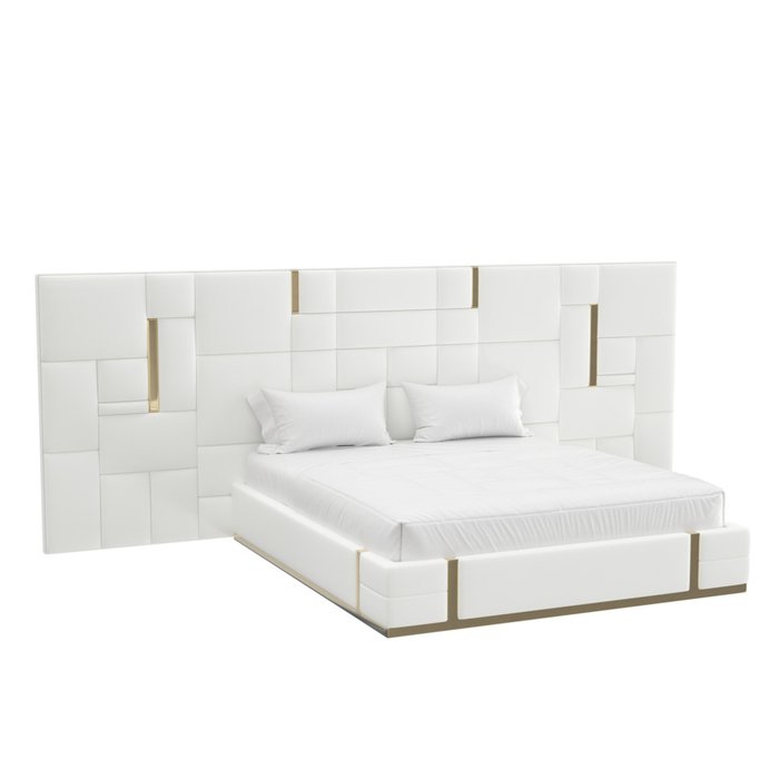 Кровать Nuvola d’oro 160х200 светло-серого цвета с золотыми молдингами и подъемным механизмом  - лучшие Кровати для спальни в INMYROOM