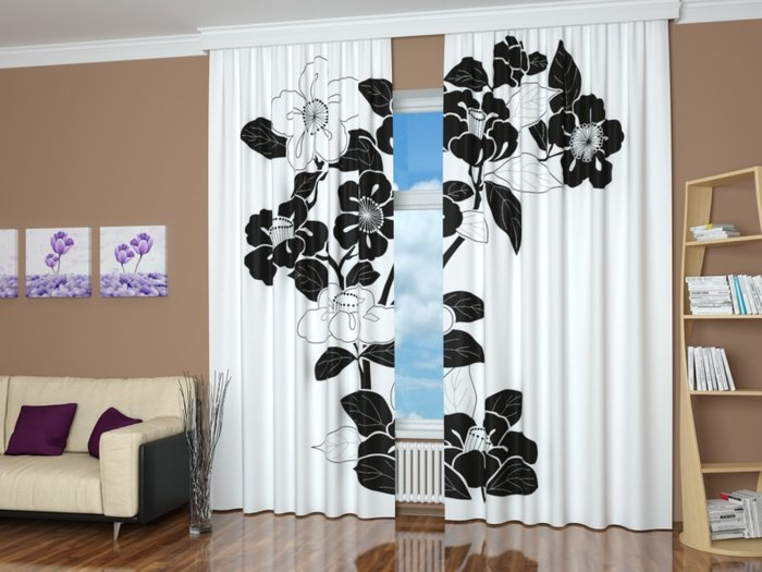 3D шторы: Черный цветок - купить Шторы по цене 3990.0